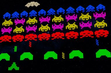 An image of the classic 8 bit evolution arcade game Space Invaders.