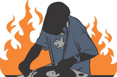 An image of a DJ spinning a fire track.