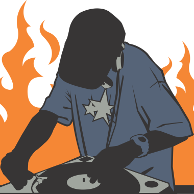 An image of a DJ spinning a fire track.