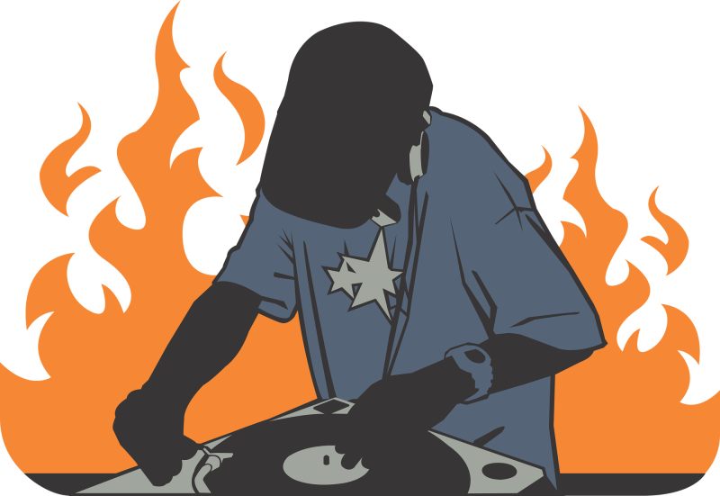 An image of a DJ spinning a fire track.