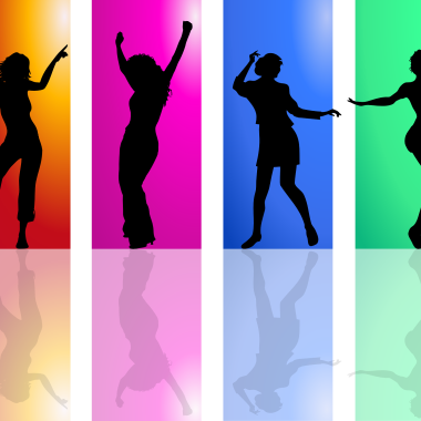 An image of female DJs EDM silhouettes dancing against a colorful background.