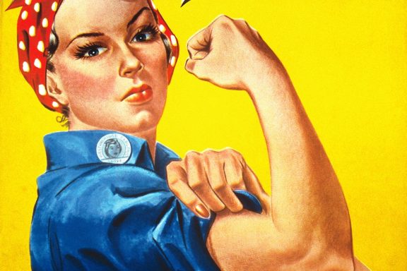 A poster of rosie the riveter.