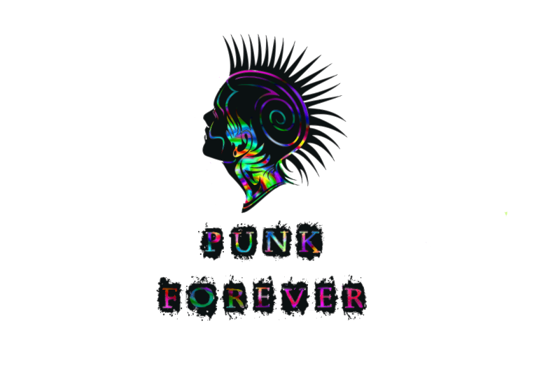 An image of a liberty spiked punk rock women silhouette with the words punk forever, inspired by Patti Smith songs.